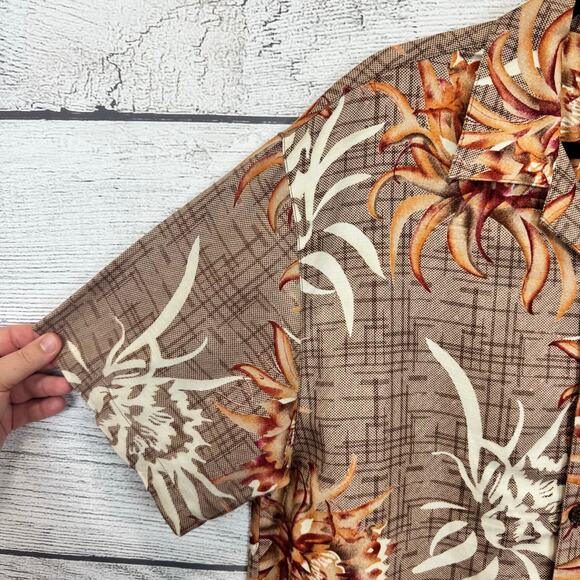 Caribbean Joe Men's Tan Orange Linen Blend Hawaiian Button Up Shirt Size Medium - Picture 2 of 8